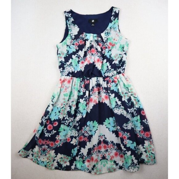 IZ BYER - WOMEN'S BLUE FLORAL PRINT FIT & FLARE DRESS - SIZE S - Picture 1 of 9